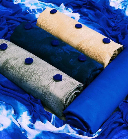 Pulchritudinous Blue Color 3 Top Cotton Floral Printed Salwar Suit Set