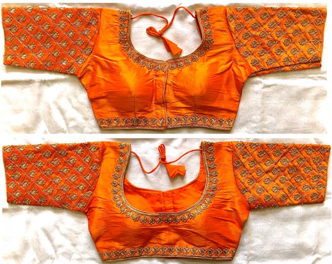 Incredible Light Orange Phantom Silk Zari Thread Work Full Stitched Blouse