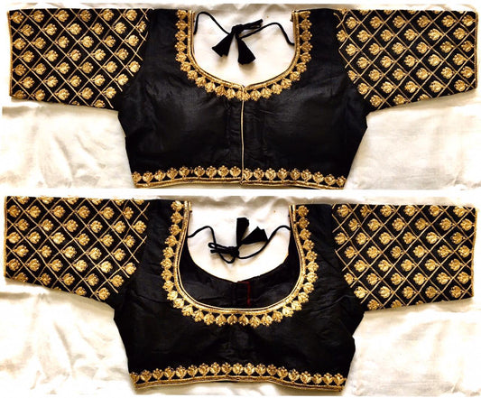 Impressive Black Zari Thread Work Phantom Silk Full Stitched Blouse