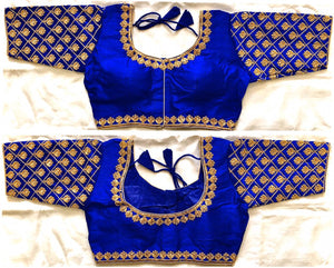 Marvellous Royal Blue Zari Thread Work Phantom Silk Ready Made Blouse
