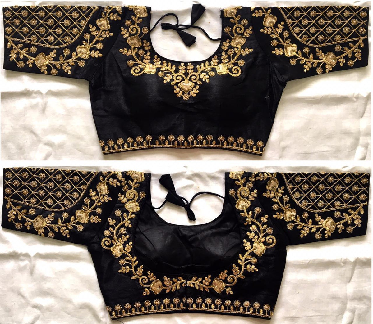 Splendid Black Color Phantom Silk Stone Zari Thread Work Ready Made Blouse