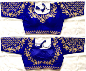 Mind-Blowing Royal Blue Phantom Silk Zari Thread Stone Work Ready Made Blouse