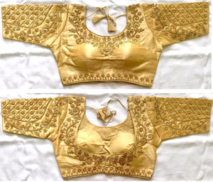 Fab Golden Color Silk Zari Stone Thread Work Ready Made Blouse
