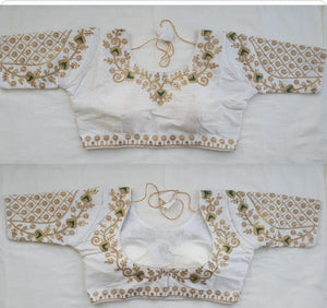 Fantastic Admiring White Phantom Silk Zari Stone Thread Work Full Stitched Blouse