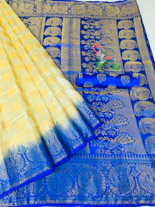 Beautiful Light Yellow Color Nylon Silk All Over Pallu Saree Blouse