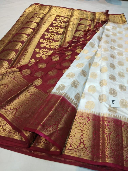 Pretty White Color Nylon Silk Rich Pallu All Over Design Saree Blouse