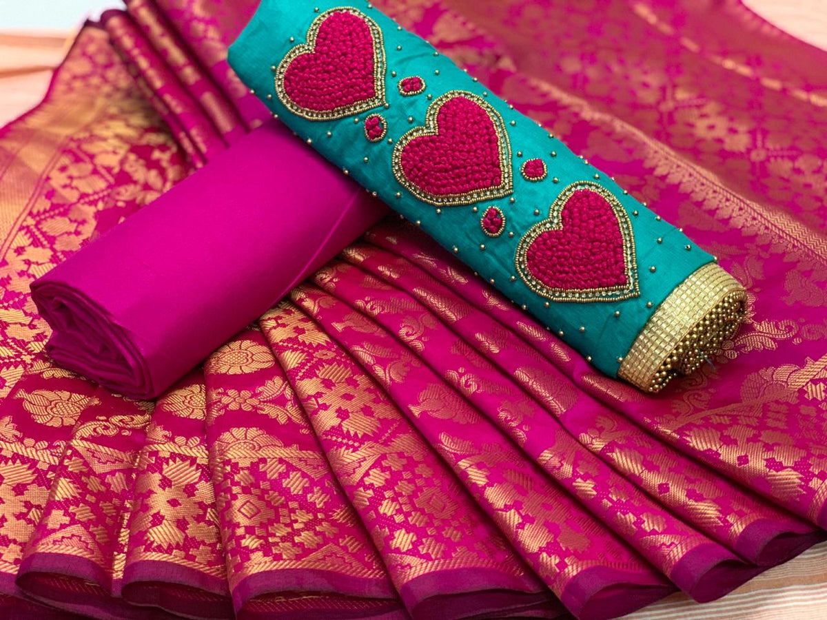 Dazzling Rama Blue Cotton Silk Hand Thread Moti Diamond Work Salwar Suit