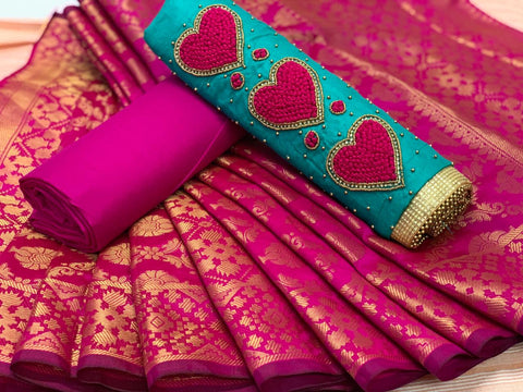 Dazzling Rama Blue Cotton Silk Hand Thread Moti Diamond Work Salwar Suit