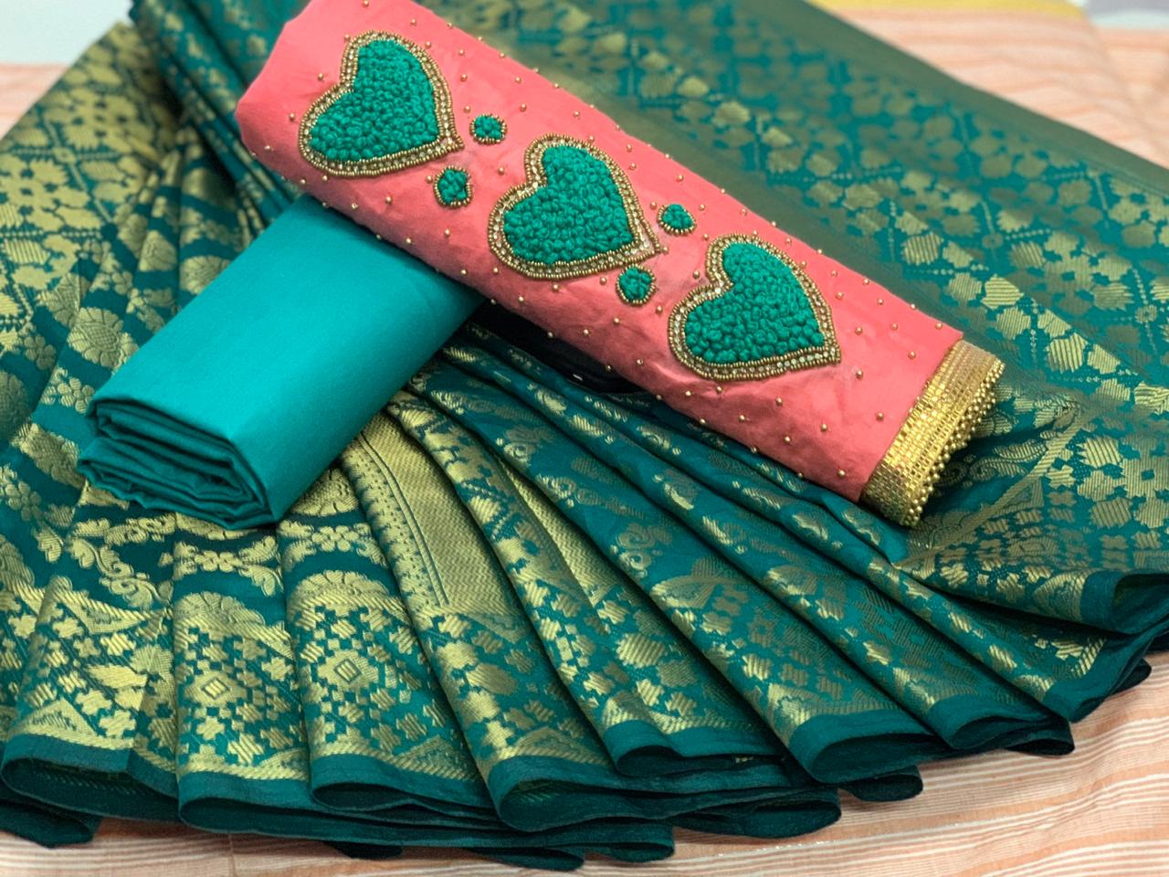 Wonderful Peach Color Cotton Silk Diamond Moti Thread Work Salwar Suit