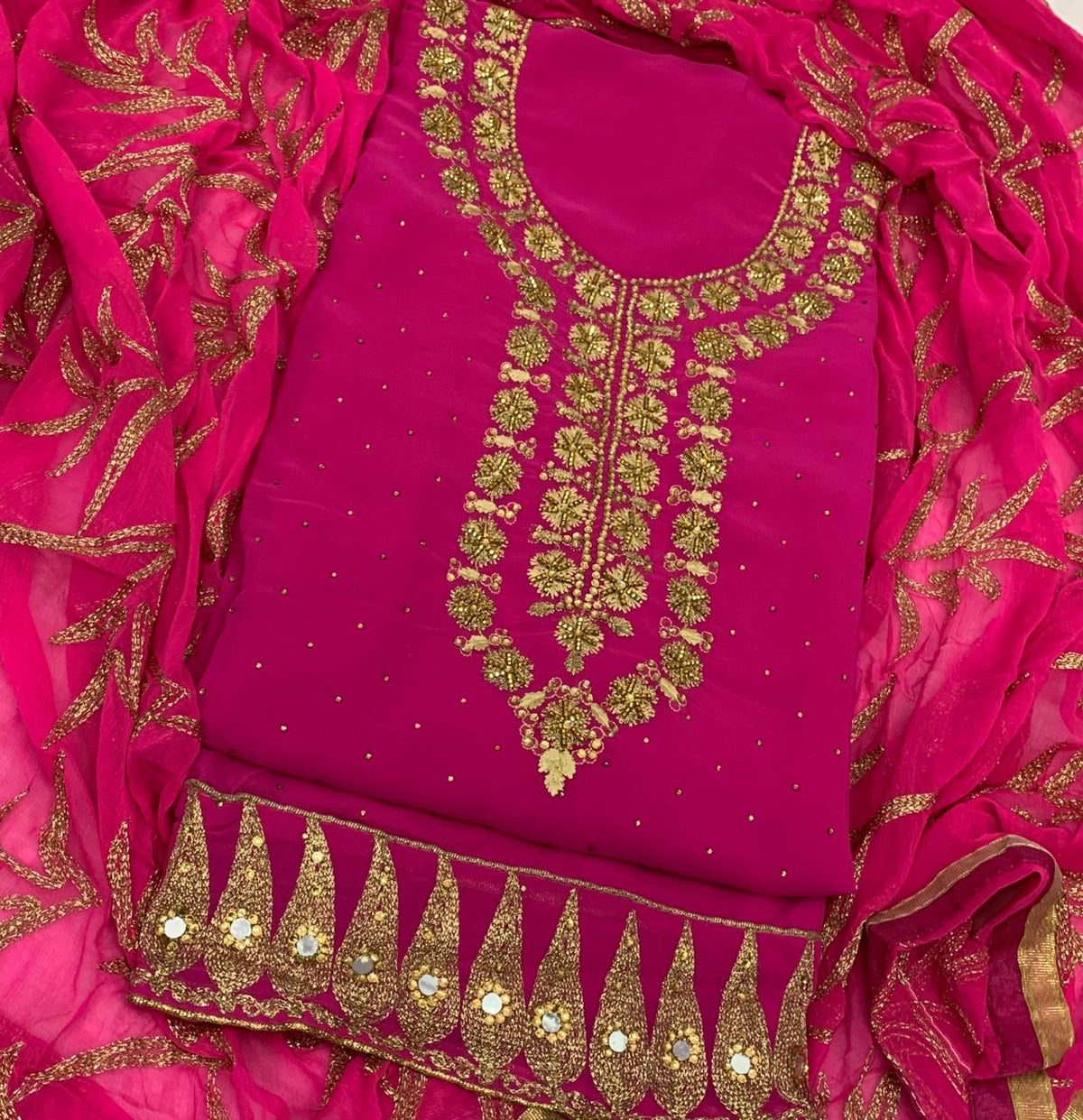 Gorgeous Rani Color Georgette Diamond Embroidered Work Salwar Suit