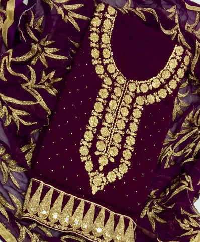Knockout Wine Color Embroidered Diamond Work Georgette Salwar Suit