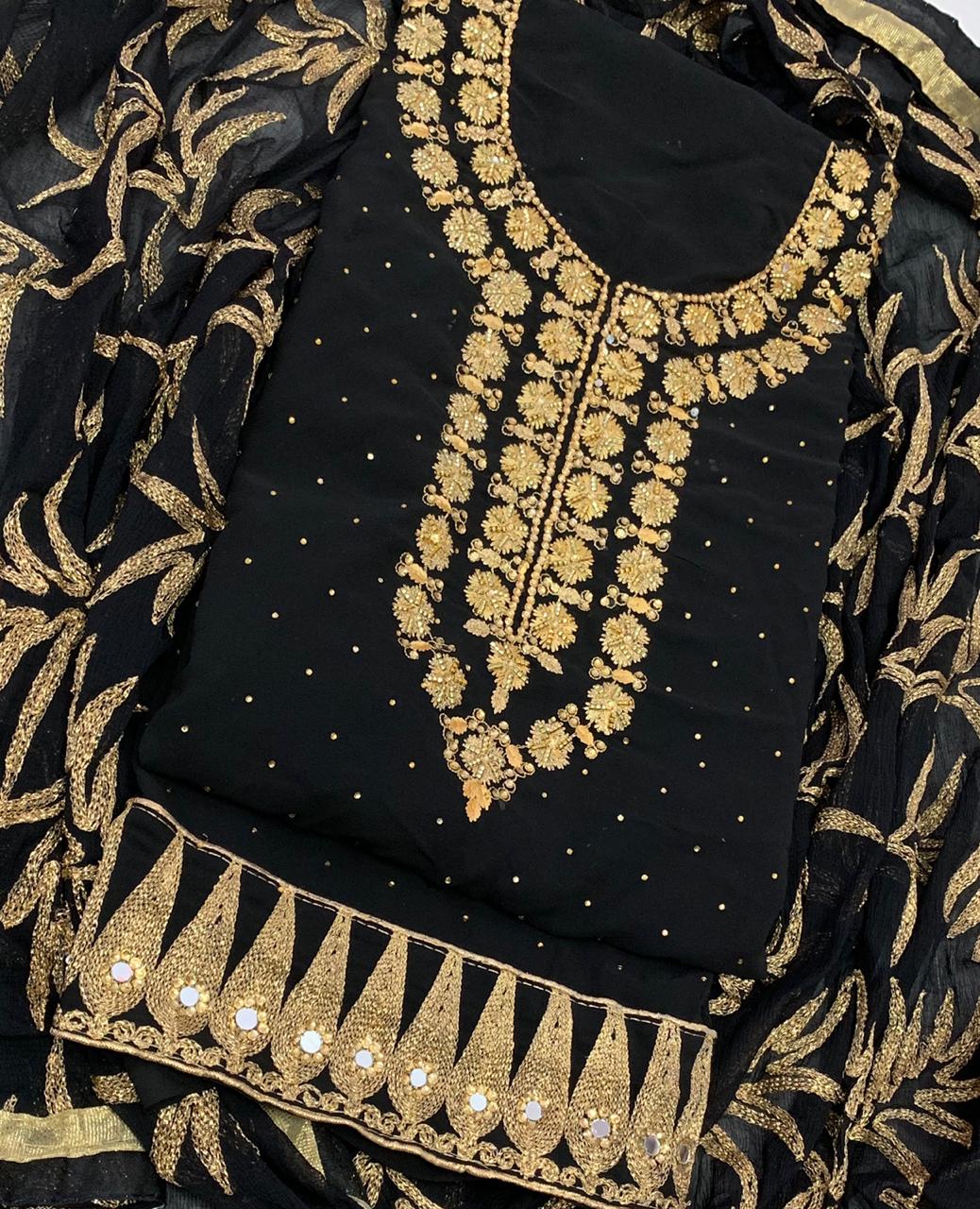 Smashing Black Color Georgette Diamond Embroidered Work Salwar Suit