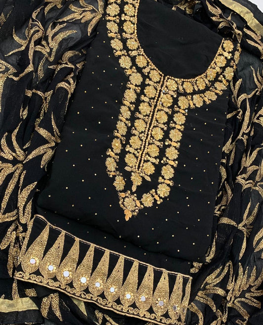 Smashing Black Color Georgette Diamond Embroidered Work Salwar Suit