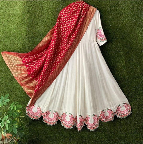 Remarkable White Color Cotton With Work Full Stitched Salwar Suit
