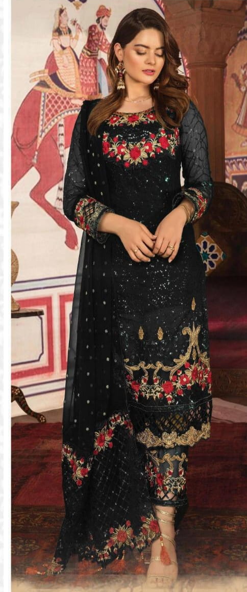 Phenomenal Black Color Embroidered Sequence Work Georgette Salwar Suit