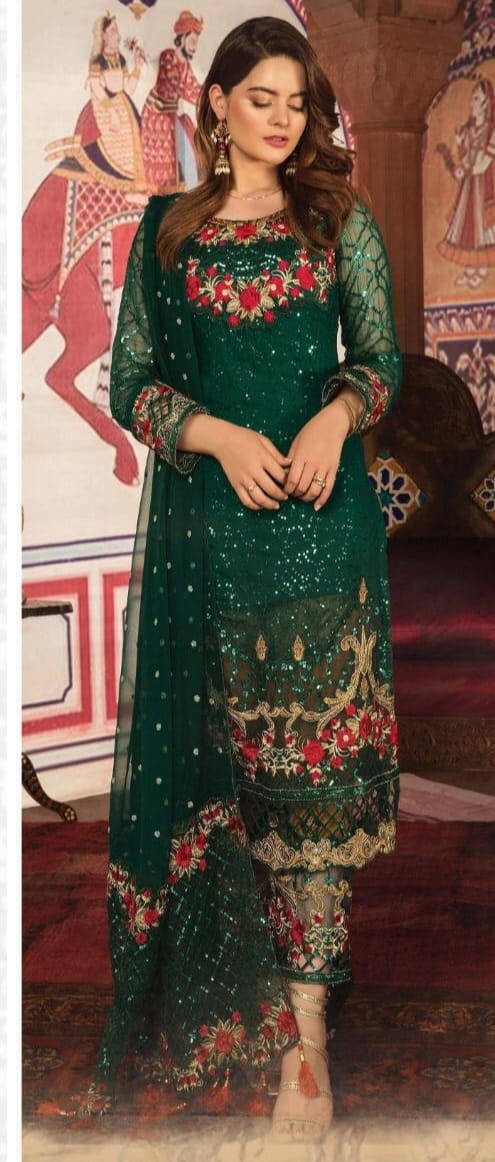 Imposing Dark Green Color Sequence Embroidered Work Georgette Salwar Suit