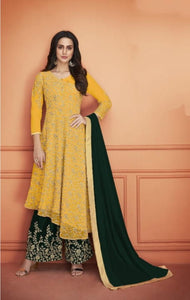 Fantastic Yellow Color Cording Embroidered Work Net Sharara Salwar Suit