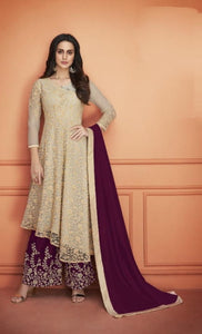 Tremendous Cream Color Soft Net Embroidered Cording Work Plazo Salwar Suit