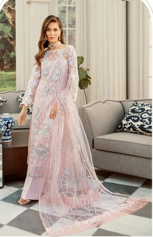 Attractive Baby Pink Color Net Embroidered Sequence Stone Work Sharara Salwar Suit