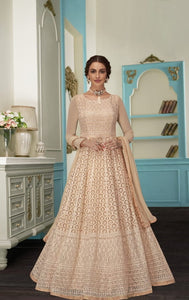 Comely Cream Color Georgette Embroidered Thread Sequence Work Salwar Suit