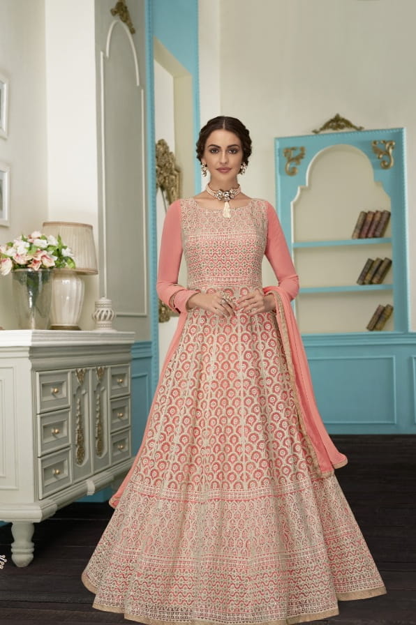 Pretty Old Rose Color Sequence Thread Embroidered Work Georgette Party Wear Salwar Suit