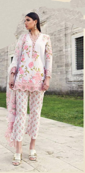 Ravishing White Color Printed Ceramic Embroidered Work Pent Style Salwar Suit