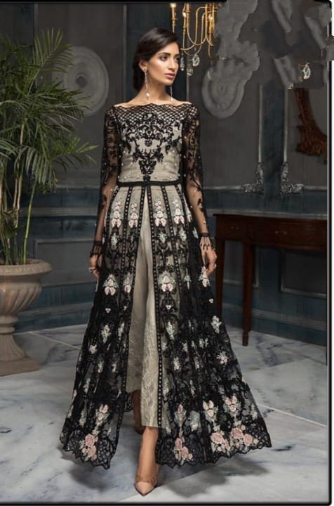 Dazzling Black Color Party Wear Net Embroidered Stone Work Salwar Suit