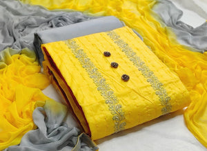 Captivating Yellow Color Cotton Embroidered Work Party Wear Salwar Suit