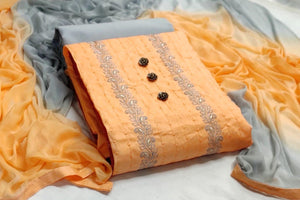 Bewitching Light Apricot Color Cotton Embroidered Work Salwar Suit