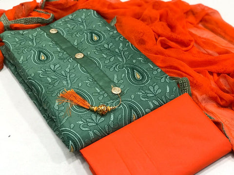 Exquisite Jade Green Color Embroidered Work Cotton Salwar Suit