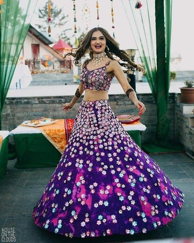 Smashing Purple Color Wedding Wear Taffeta Silk Digital Printed Lehenga Choli