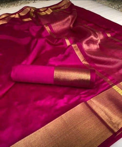 Glorious Rani Color Party Wear Tussar Silk With Zari Patta Saree Blouse