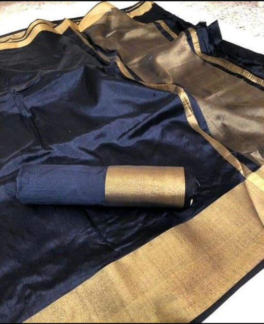 Charming Navy Blue Color Zari Tussar Silk Wedding Wear Saree Blouse