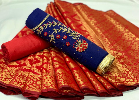 Amazeballs Royal Blue Color Chanderi Cotton Khatali Moti Hand Work Salwar Suit