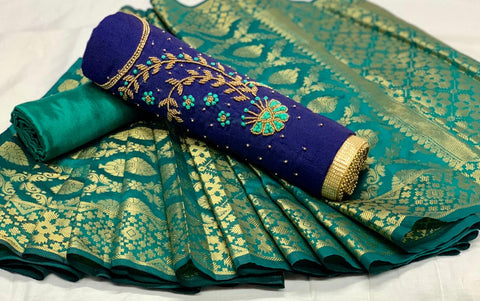 Bootylicious Navy Blue Color Chanderi Cotton Daman Moti Hand Khatali Work Salwar Suit