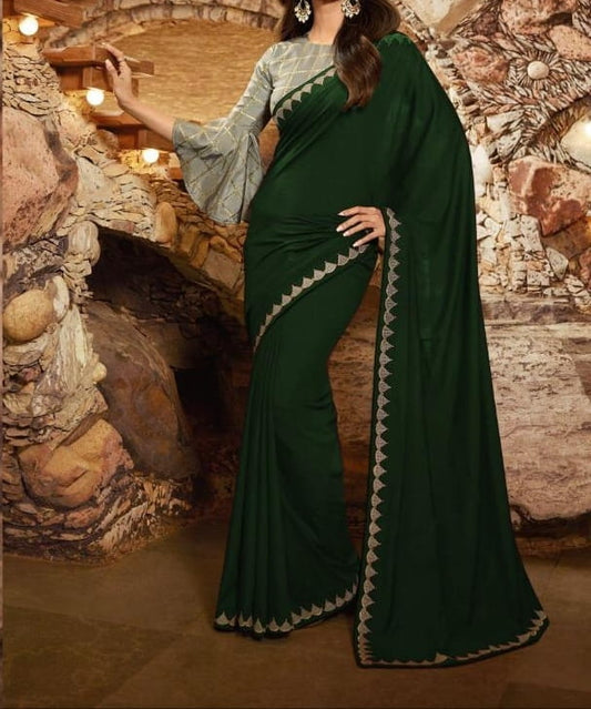 Tremendous Green Color Georgette Embroidered Work Saree Blouse