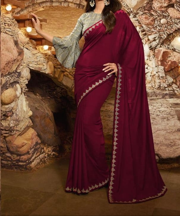 Wondrous Maroon Color Party Wear Georgette Embroidered Work Saree Blouse