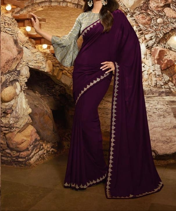 Beautiful Wine Color Georgette Embroidered Work Saree Blouse