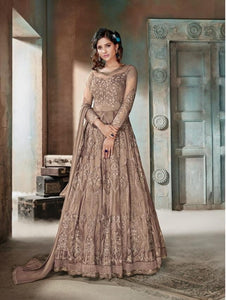 Striking Tortilla Color Party Wear Heavy Net Diamond Embroidered Work Salwar Suit