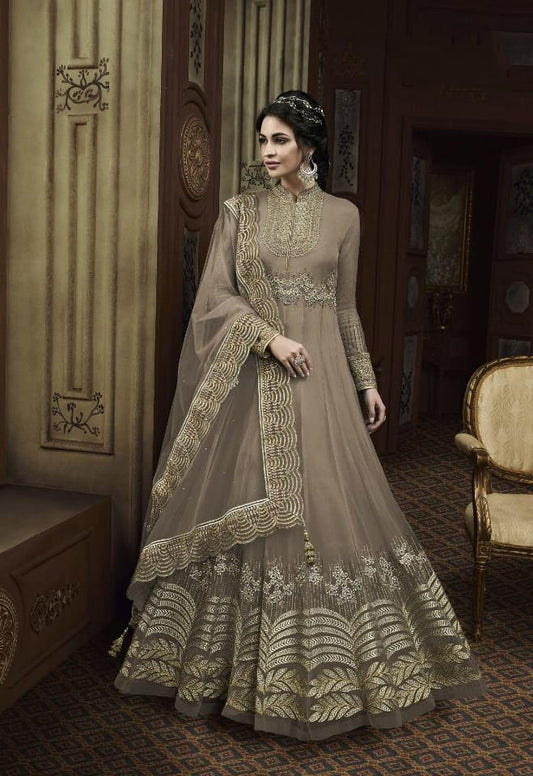 Devastating Peanut Color Butterfly Net Thread Viscous Glitter Sequence Work Salwar Suit