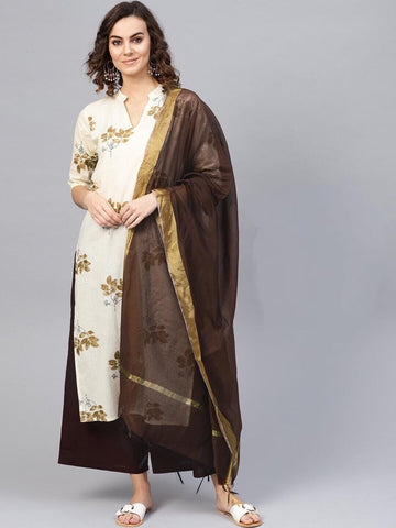 Cream Brown Color Printed Readymade Plazo Kurta AVADH1060104C