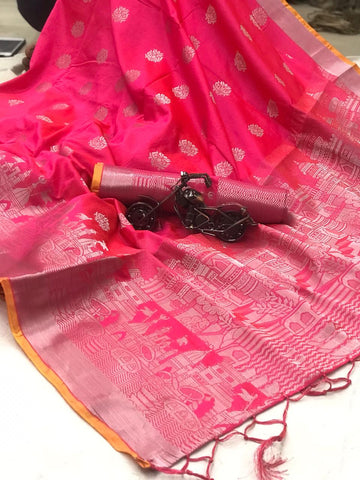 Gorgeous Pink Color Soft Silk Zari Weaving Saree Blouse