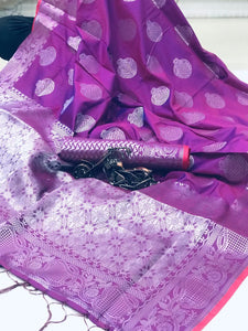 Amazeballs Violet Color Soft Silk Zari Weaving Saree Blouse