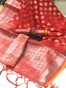Bootylicious Red Color Soft Silk Zari Weaving Saree Blouse