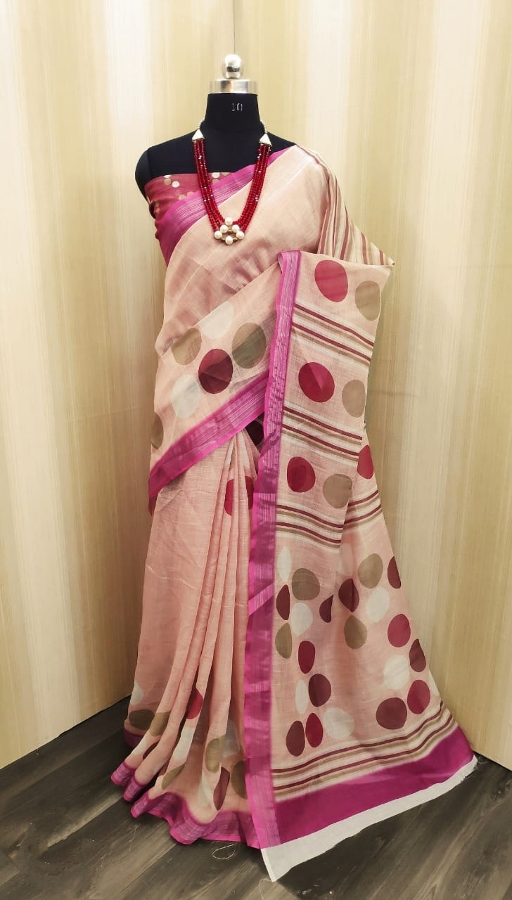 Fantastic Baby Pink Color Cotton Linen Silver Zari Weaving All Over Pallu Jalar  Saree Blouse