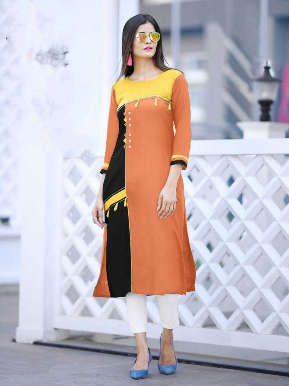 Exquisite Coral Color Cotton Kurti