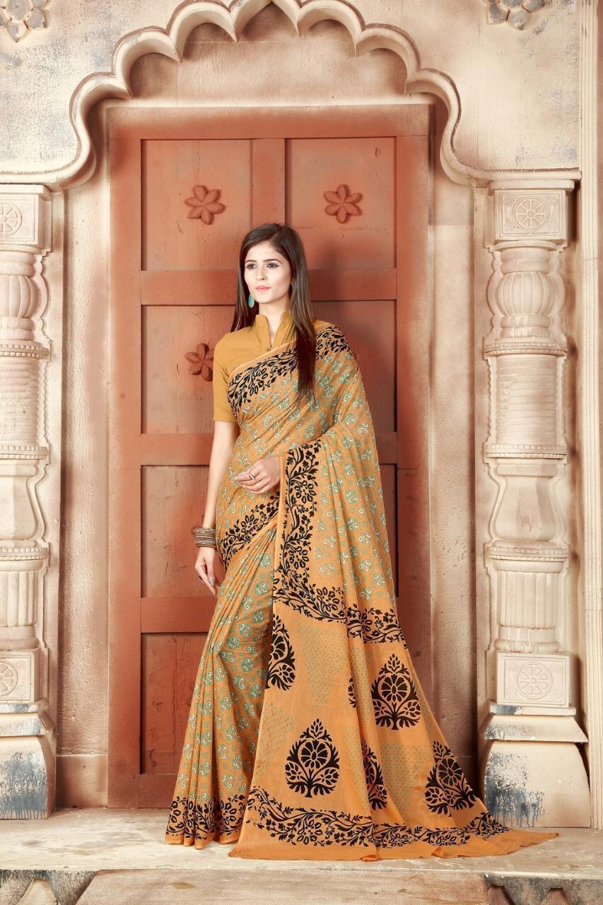 Bootylicious Sepia Color Pure Cotton Block Printed Saree Blouse