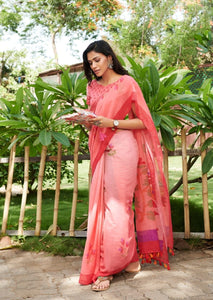 Pink Color Linen Cotton Pom Pom Pallu Designer Saree Blouse