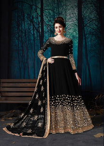 Black Color Festive Wear Georgette Embroidered Stone Mirror Work Salwar Suit
