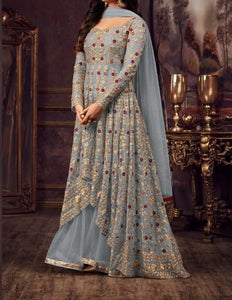 Grey Color Net Embroidered Sequence Stone Pearl Work Salwar Suit